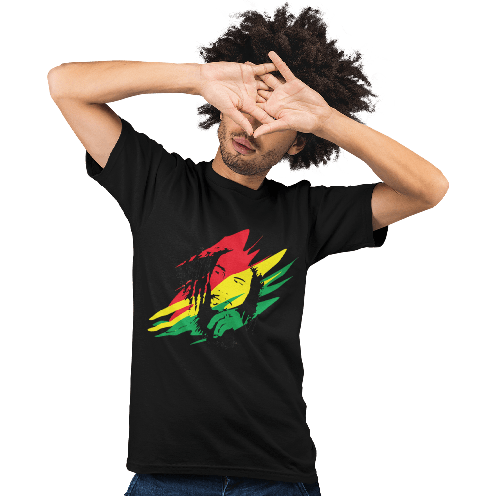 Unisex Heavyweight T Shirt - Bob Marley (Red, Yellow, Green)