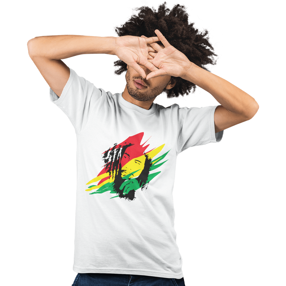 Unisex Heavyweight T Shirt - Bob Marley (Red, Yellow, Green)