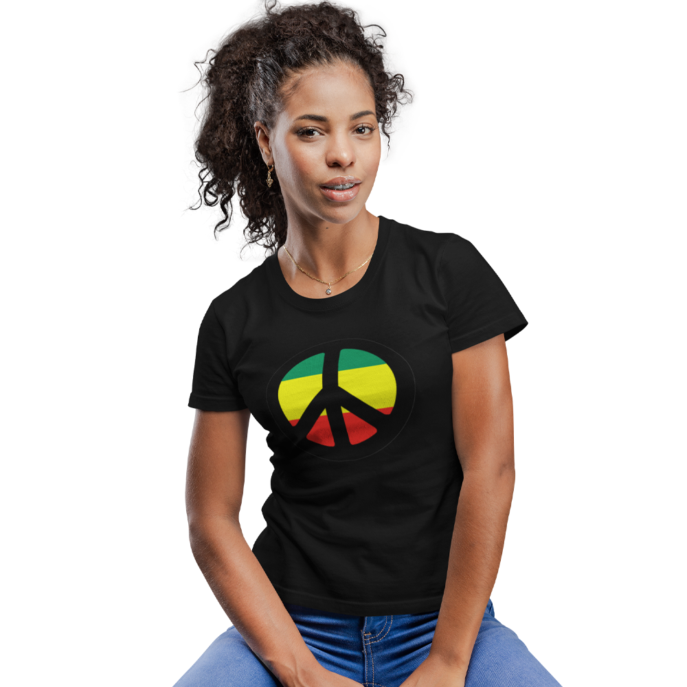 Unisex Heavyweight T Shirt - Peace Sign (Red, Yellow, Green)