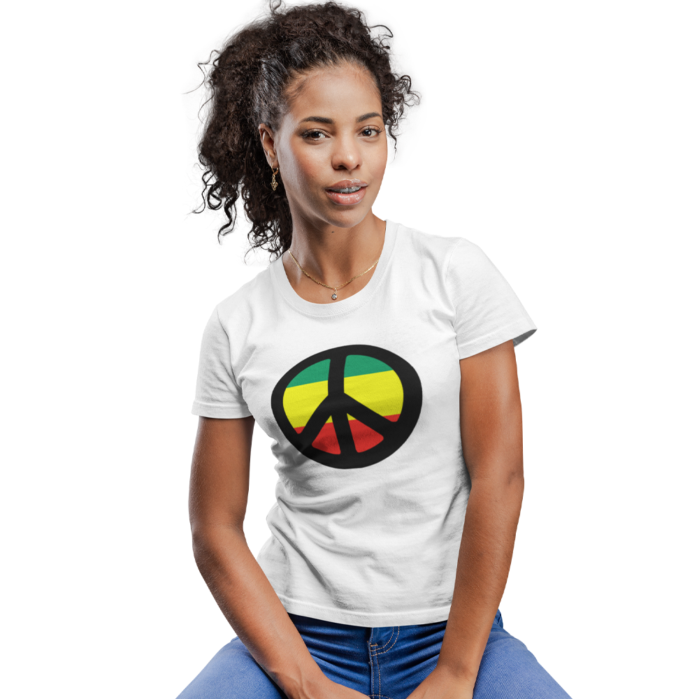Unisex Heavyweight T Shirt - Peace Sign (Red, Yellow, Green)