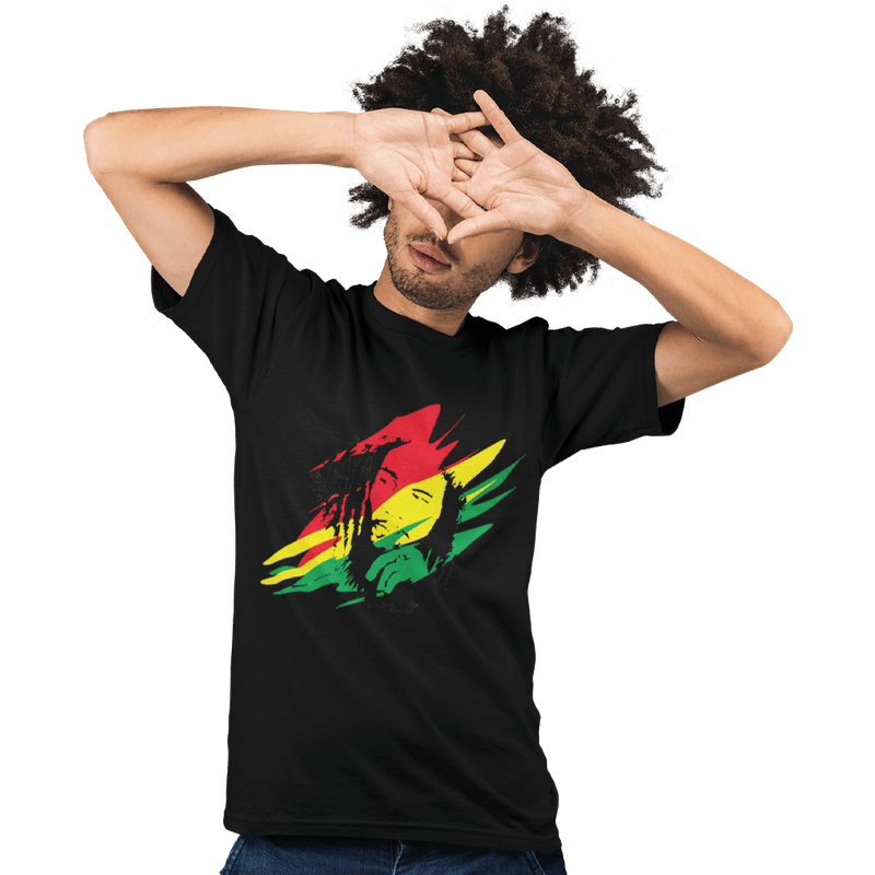 Unisex Heavyweight T Shirt - Bob Marley (Red, Yellow, Green)