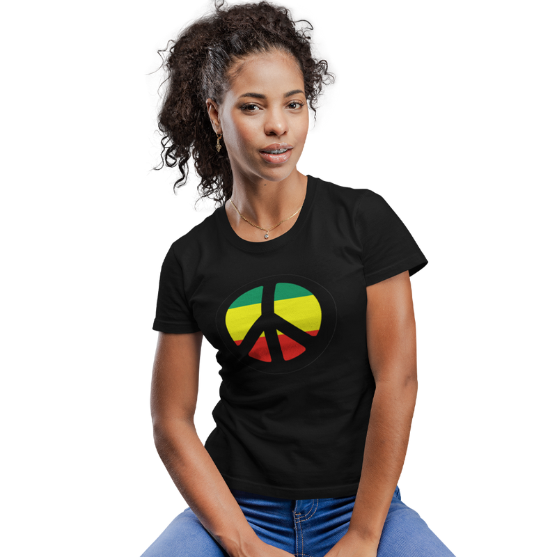 Unisex Heavyweight T Shirt - Peace Sign (Red, Yellow, Green)
