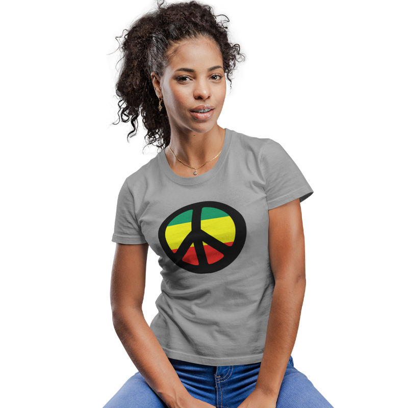 Unisex Heavyweight T Shirt - Peace Sign (Red, Yellow, Green)